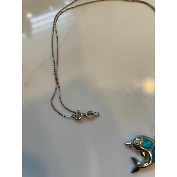 STERLING SILVER NWOT Blue Dolphin Pendant Necklace - Picture 3 of 5